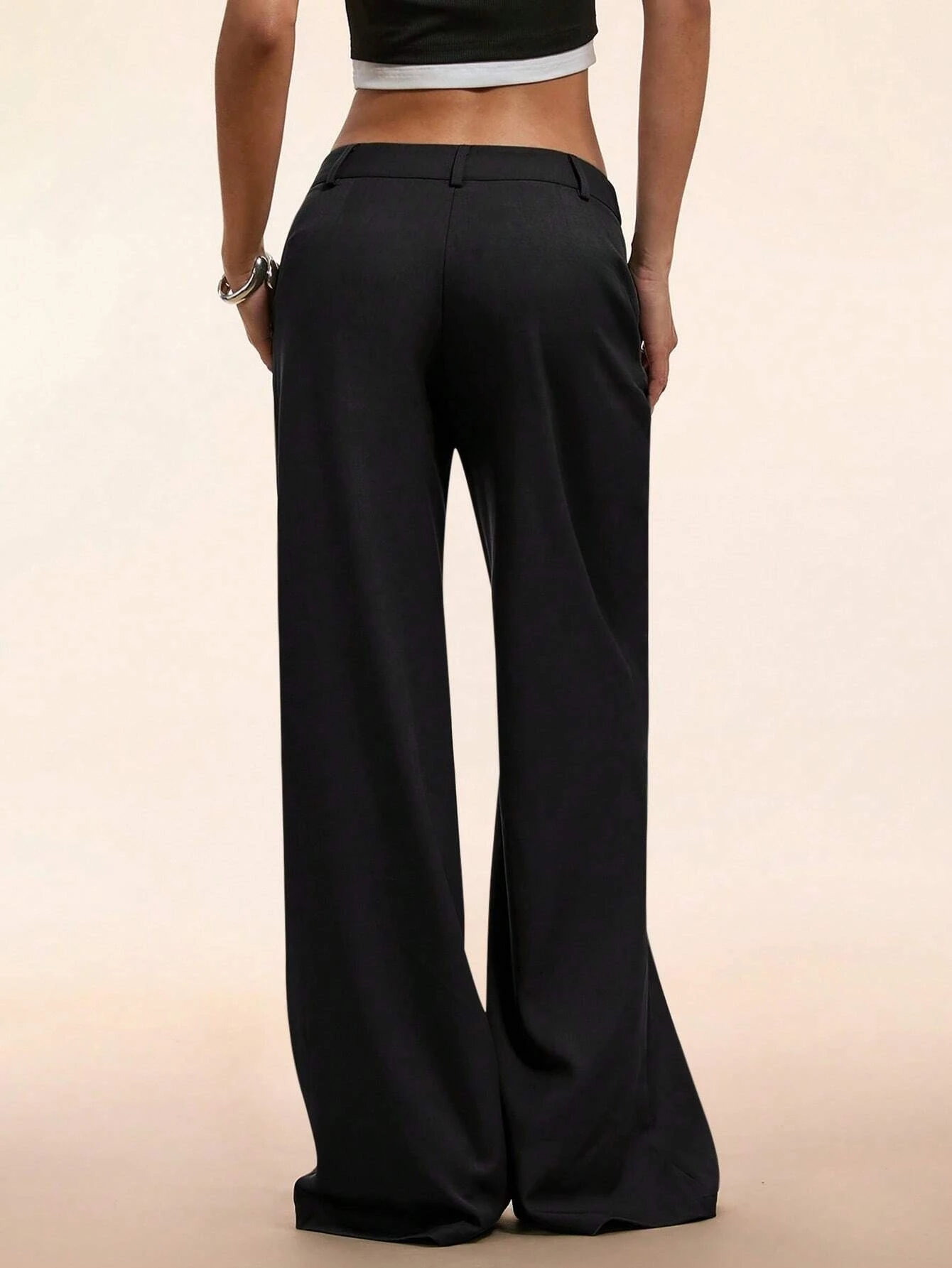 Women's Elegant Low Waist Personalized Slight Flared Leg Pants Casual Ribbed Wide Leg Mopping Trousers Streetwear 2025
