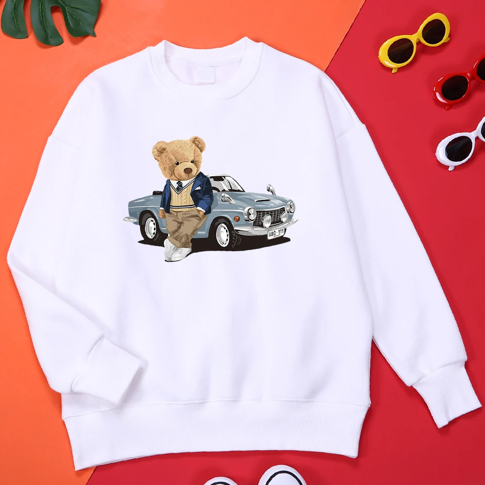 

Teddy Bear Beside The Car Man Hoodies Fleece Vintage Tracksuit Harajuku Comfortable Streetwear Simplicity Fashion Hoodie Men