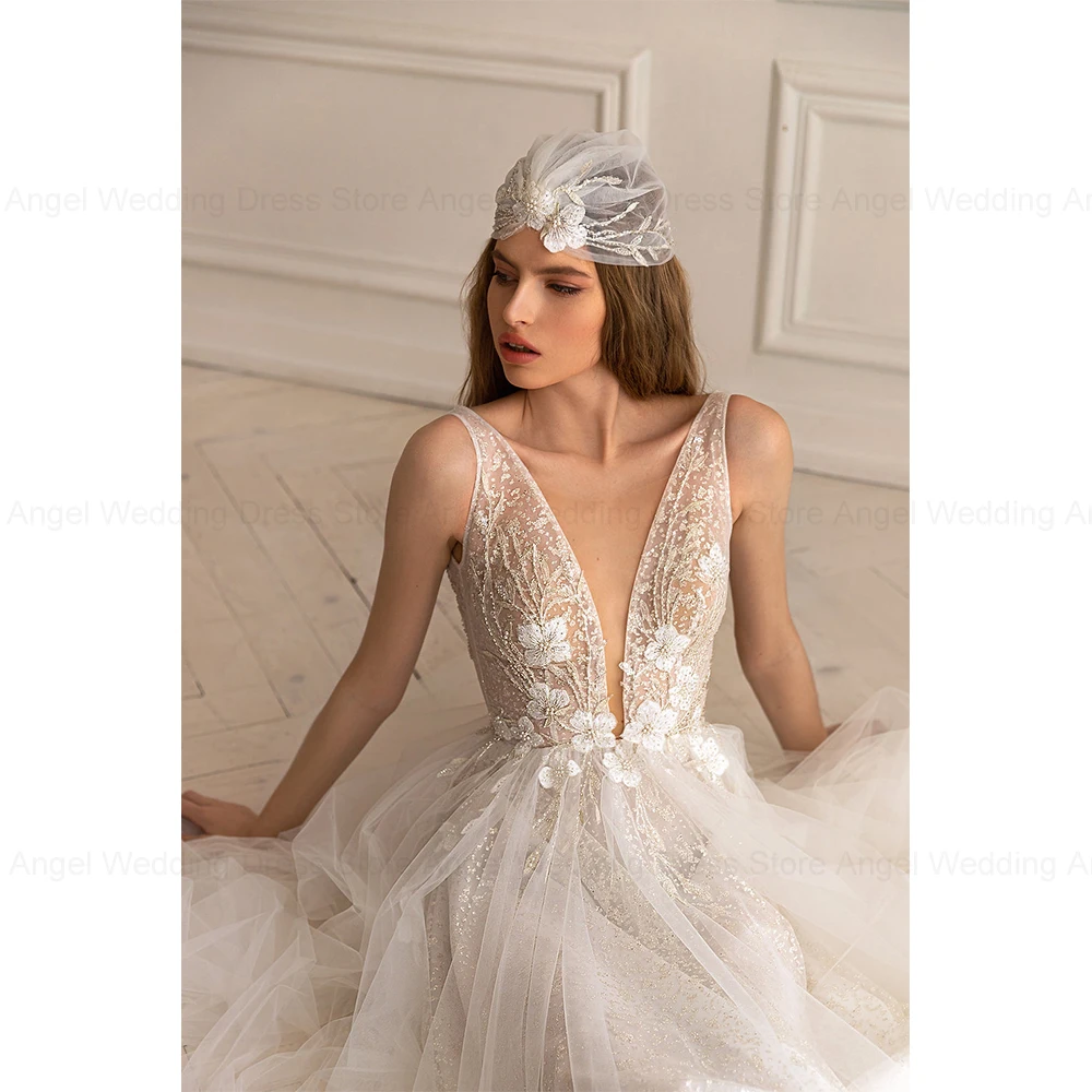 ANGEL Boho Luxury Wedding Dresses For Women 2024 V-Neck Appliques Beading Bridal Gown Backless Vestidos De Novia Custom Made 2