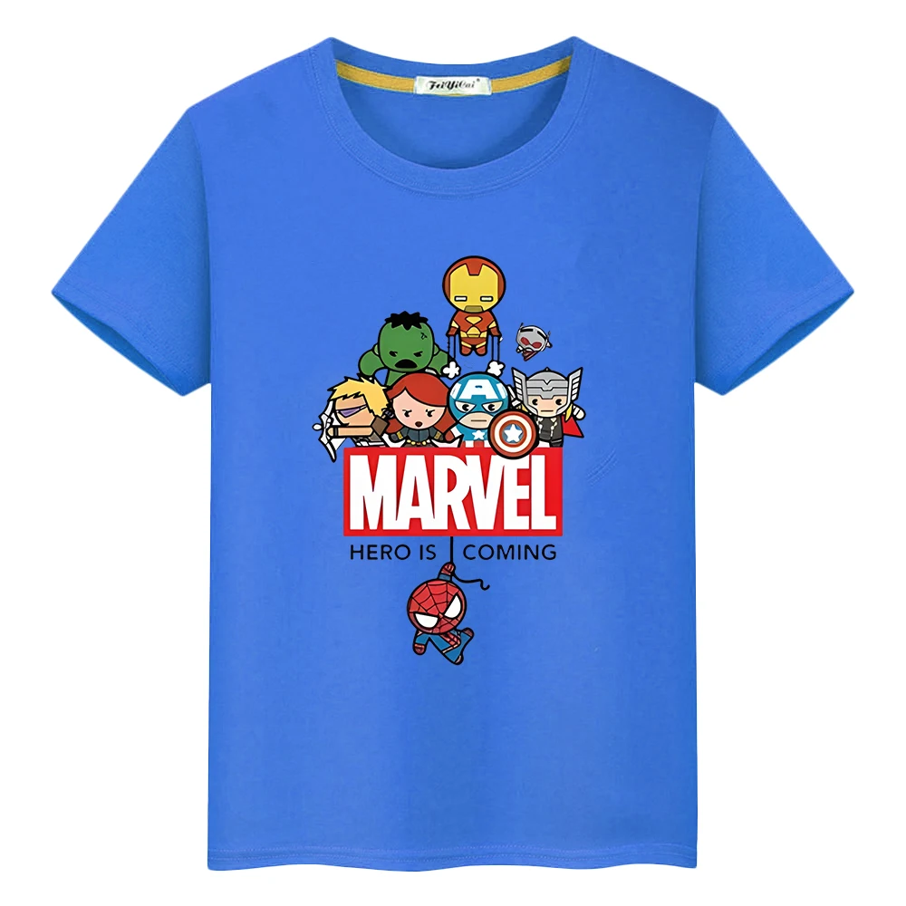 Marvel Boys Girls Cute T-shirt Summer Print 100%Cotton Short  Spider-Man Sports Short sleeve Anime Tops y2k Kids clothes gift 6