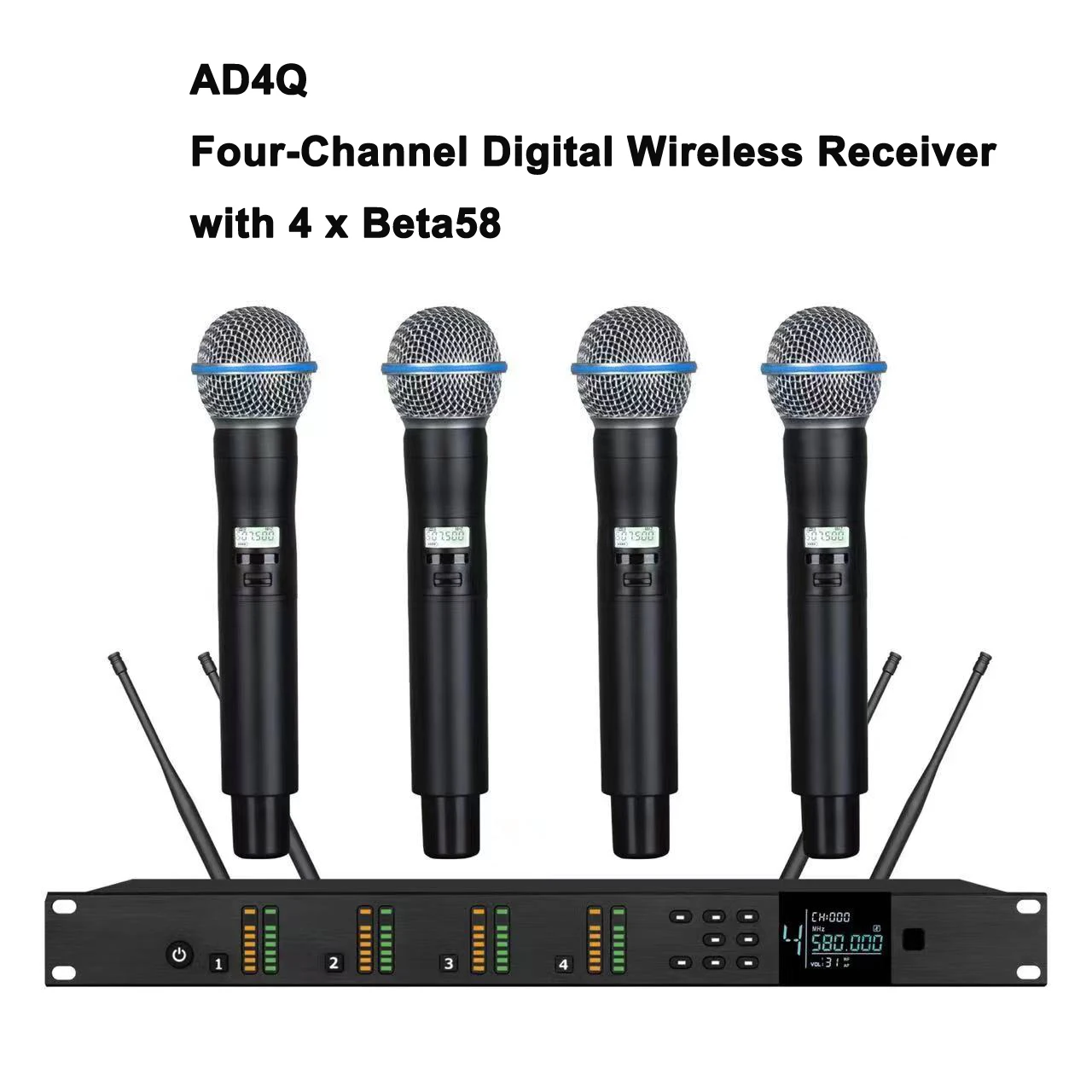 

Super Cardioid Beta 58 4-Channel AD4Q Digital Wireless Microphone System KSM9 Handheld Anti-interference UHF DJ Karaoke Stage