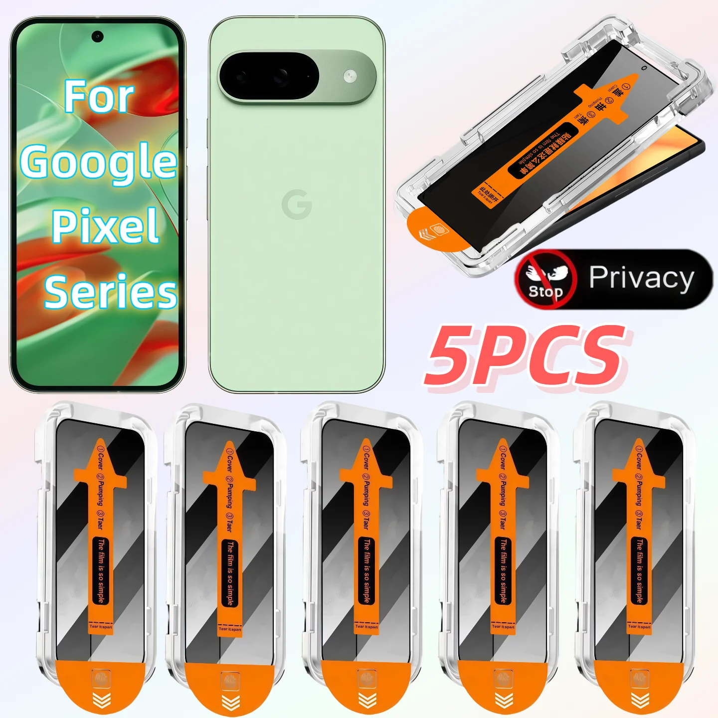 Premium Privacy Anti-Spy Tempered Glass Screen Protector - Shatterproof, Pack of 5