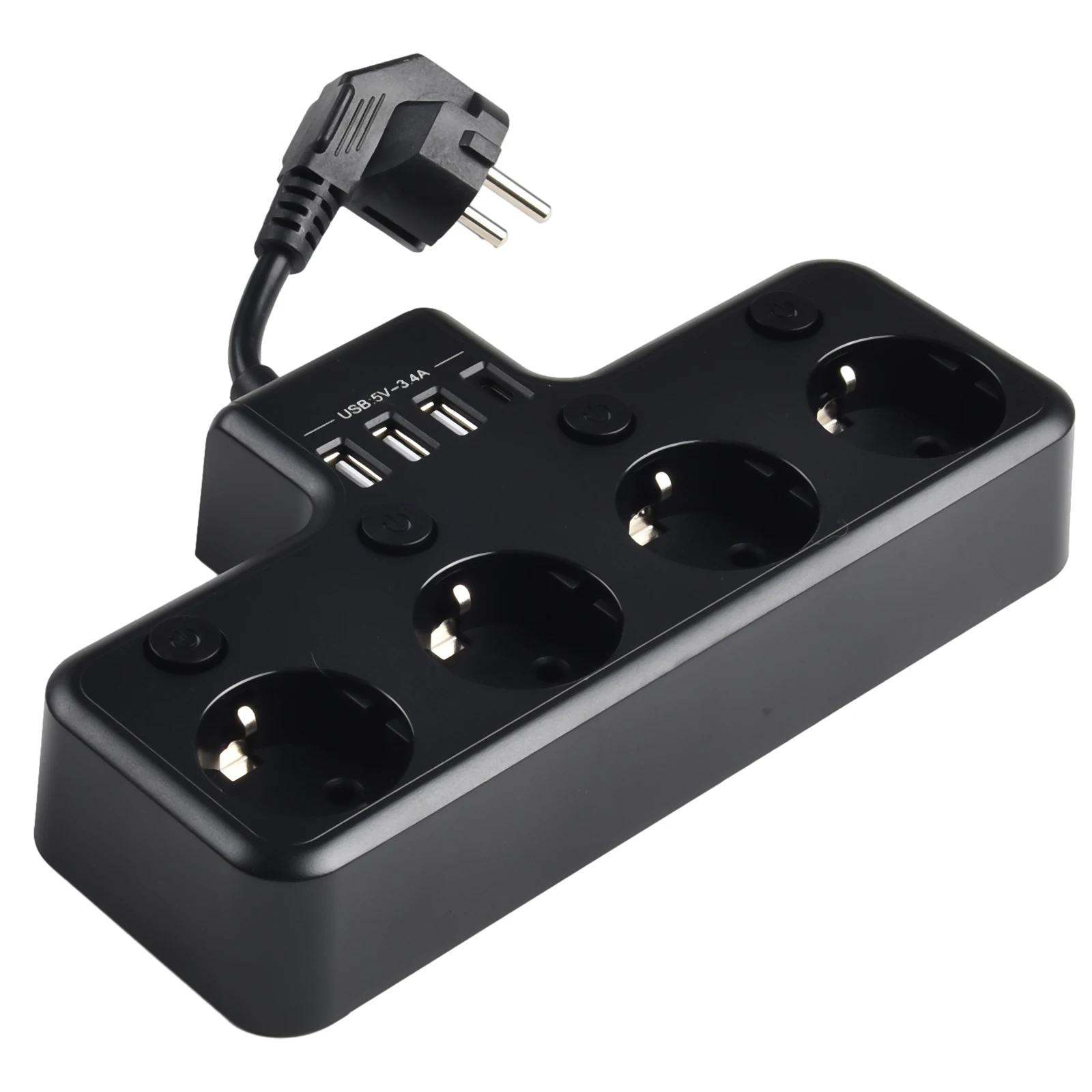 

Keep your Workspace Neat with this 4 Way Power Strip featuring Individual Switchable EU Sockets and Multiple USB Ports
