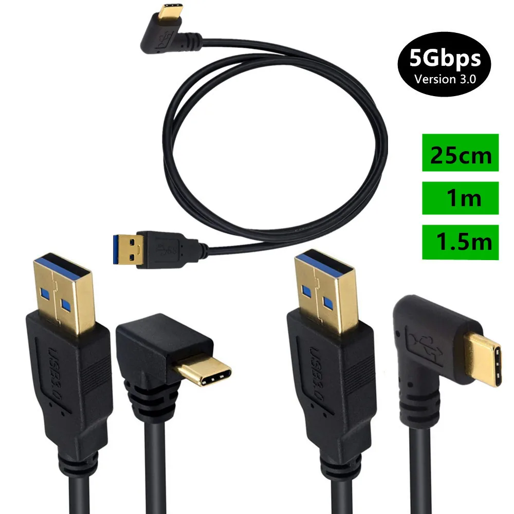 USB 3.0 Type-A папа к USB 3,1 Type-C папа вверх/вниз Угловой USB кабель для синхронизации данных и зарядки Тип c шнур Соединительный адаптер