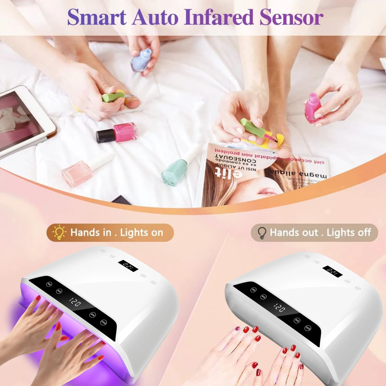72LEDS Nail Drying Lamp For Nails Gel Polish With 4 Timer Setting HD Display Screen Auto Sensor Professional Nail Drying Machine 5