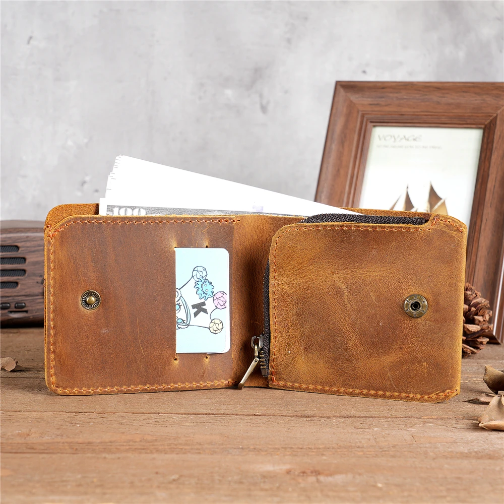 

Men Wallet Genuine Leather Rfid Blocking Trifold Wallet Vintage Thin Short Multi Function ID Credit Card Holder Male Purse Money