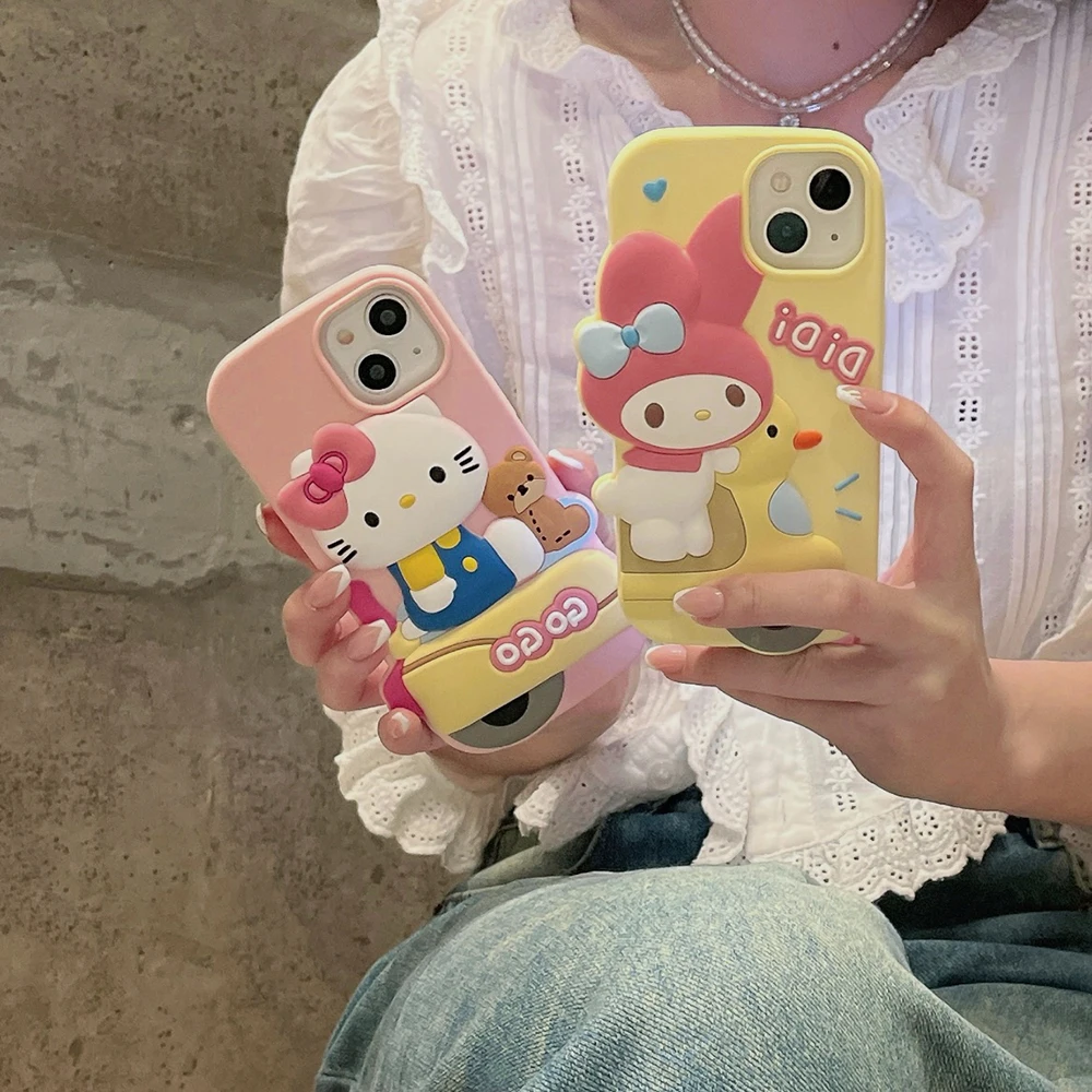 Cute Stereoscopico Cycling Go Go Hello Kitty My Melody Custodia Per Telefono Per Iphone 15 14 13 12 11 Pro Max Cover Posteriore In Silicone Morbido Re