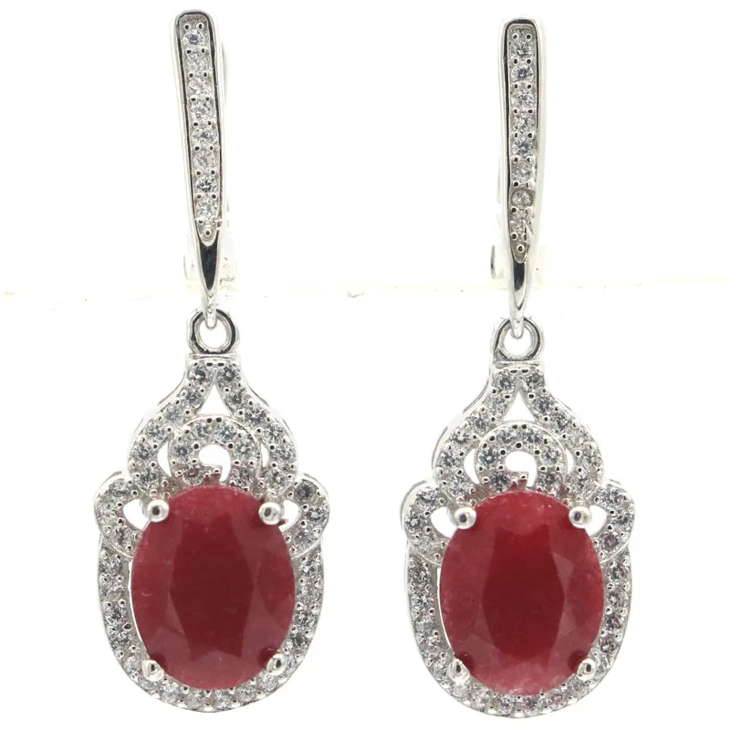 

34x12mm Jazaz 6.7g Real Red Ruby Tanzanite White CZ Females Wedding 925 Solid Sterling Silver Earrings