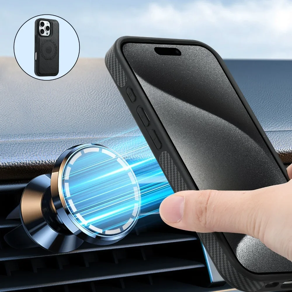 Sleek Carbon Fiber Pattern Detachable Wallet Case with Card Holder & Shockproof Protection