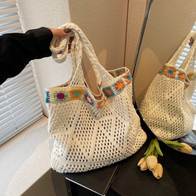 Summer Mesh Knitted Fashionable and casual Beach Bag Travel Tote Commuter Bag Vacation Shopping handbag Daily use