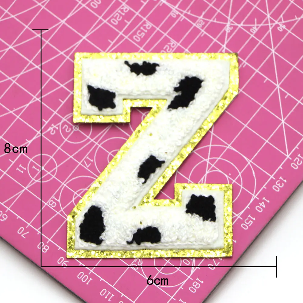 1pc 80mm A-Z Kuh Brief Eisen auf Chenille Patches auf Applique gestickte Patches DIY benutzer definierte Name Abzeichen Dekor Reparatur Patch nähen – Detail 28