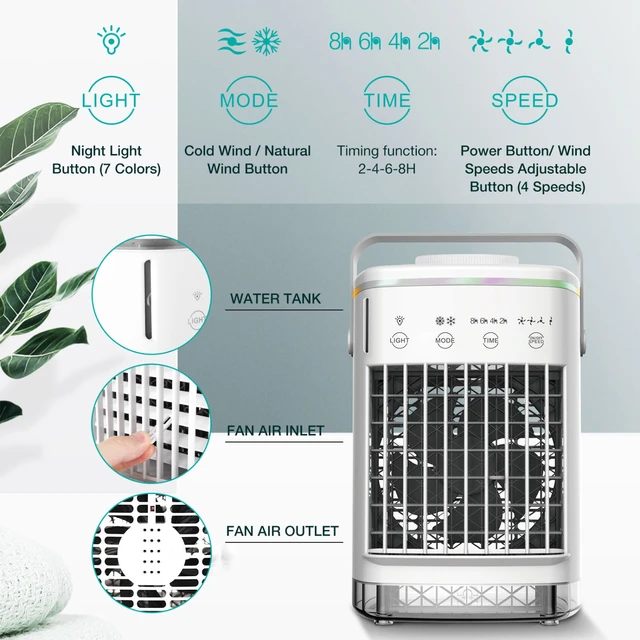 1pc Mini Portable Air Conditioner With 4-Speed Cooling Fan And Humidifier - Perfect For Home Office Use 4