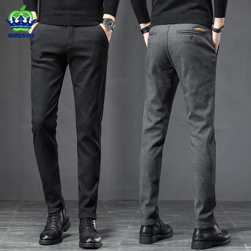 Men Trousers Spring Autumn Business Dress Elastic Waist Frosted Fabric Casual Formal Social Suit