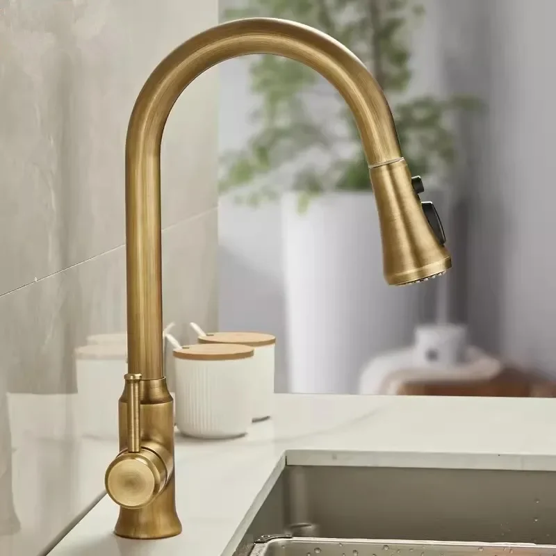 

Antique Pull Out Kitchen Faucet Brass Sink Faucet Mixer Tap 360 degree rotation torneira cozinha mixer taps Kitchen Tap