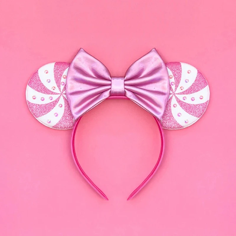 Hair Accessories Merry Christmas Mickey Minnie Mouse Ear Headband Girl For Women Candy Cane Hairband Kids Xmas Headwear