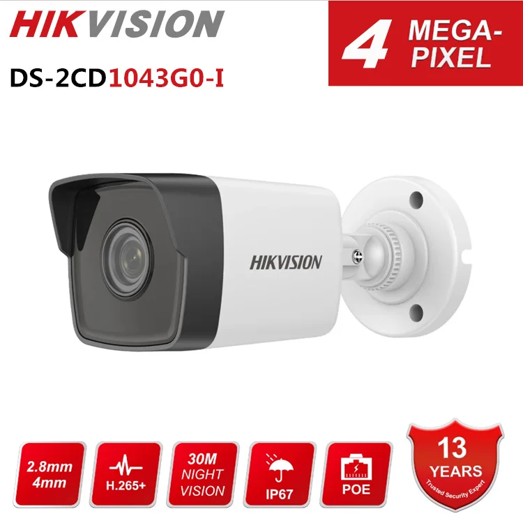 

Hikvision DS-2CD1043G0-I 4MP Fixed IR WDR H.265+ IP POE Camera 2.8/4mm