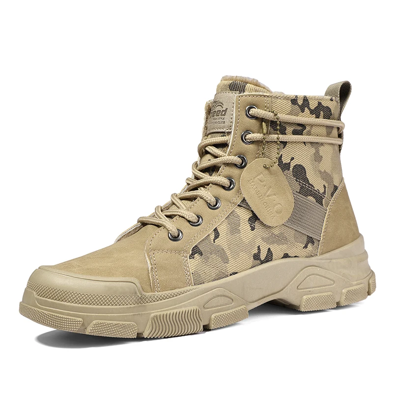 

Men Autumn Winter Warm Plush Fur Military Ankle Boots Male Tactical Botas Outdoor Desert Snow Shoes Man Hiking Hunting Sneakers