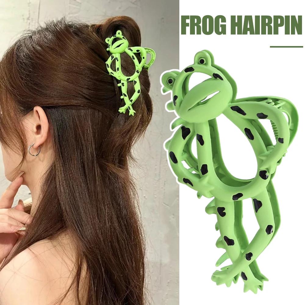 Fashion Creative Frog Hair Claw Clip Funny Metal Green Animal Hair Clips Ponytail Hairpin Women Girls Headdress Hair Accessories