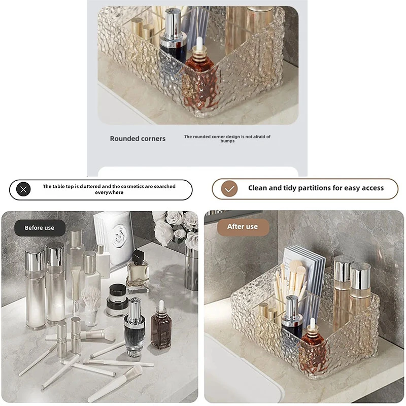Light Luxury Water Corrugated Trapezoidal Clear Open Desktop Cosmetics Storage Box Multi-grid Makeup Organizer Box Accessories 5