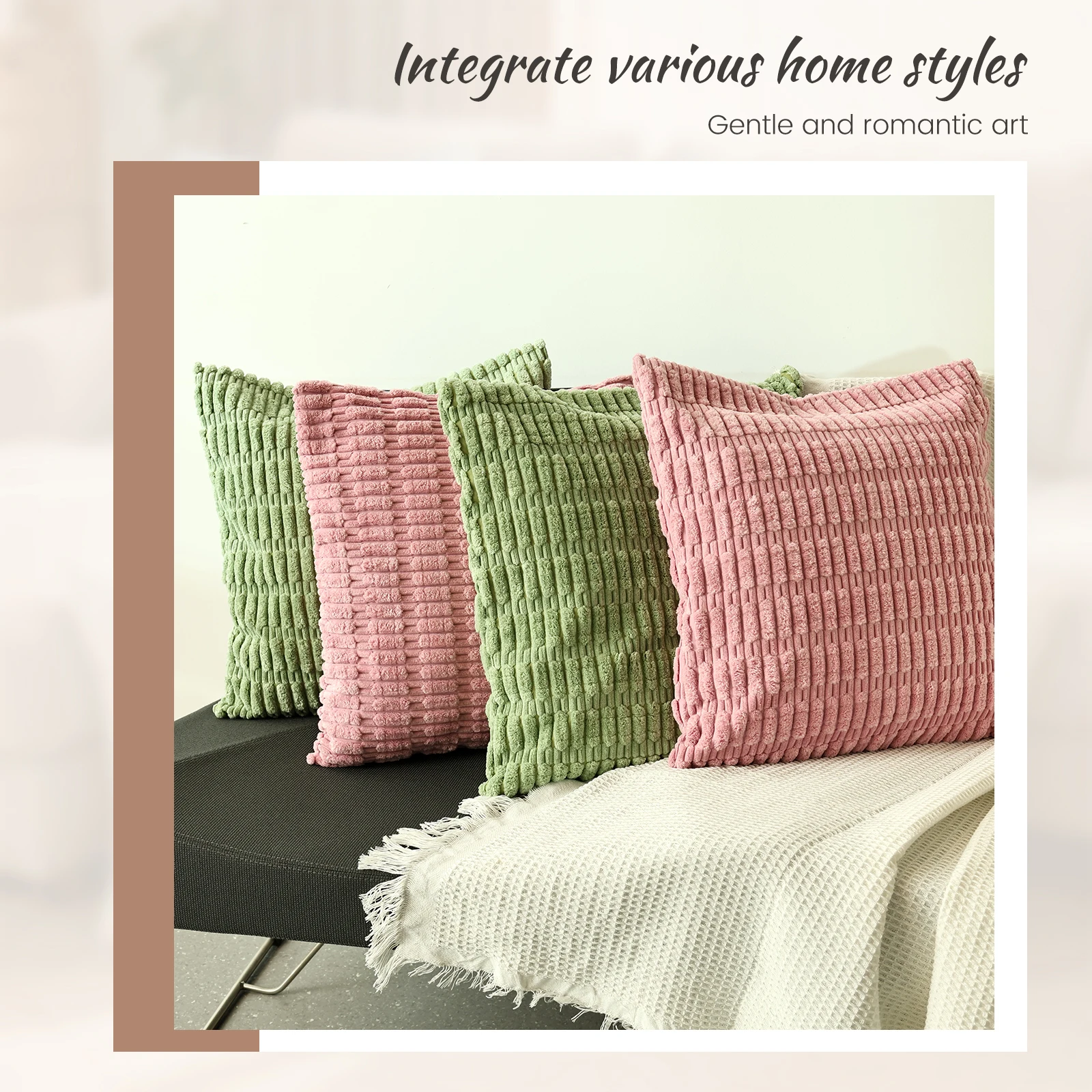 4Pcs Square Cushion Cover Corduroy Throw Pillow Cover 18x18 Inch Soft Striped Solid Color Pillow Cover Home Decor for Sofa Bed