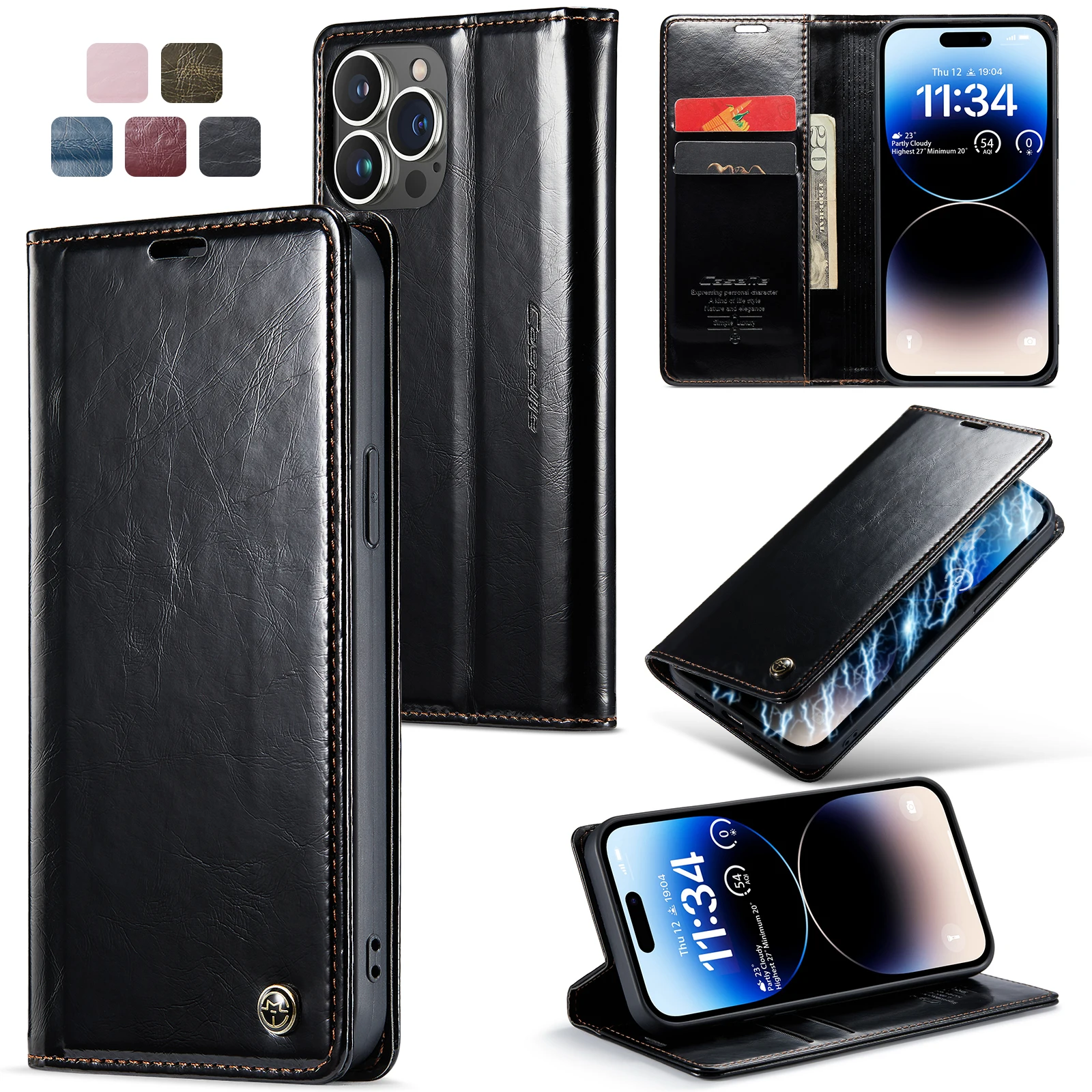 

CaseMe Retro Purse Leather Case for iPhone 14 Pro Max Luxury Magneti Card Holder Wallet Cover For iPhone 14 Plus 2022