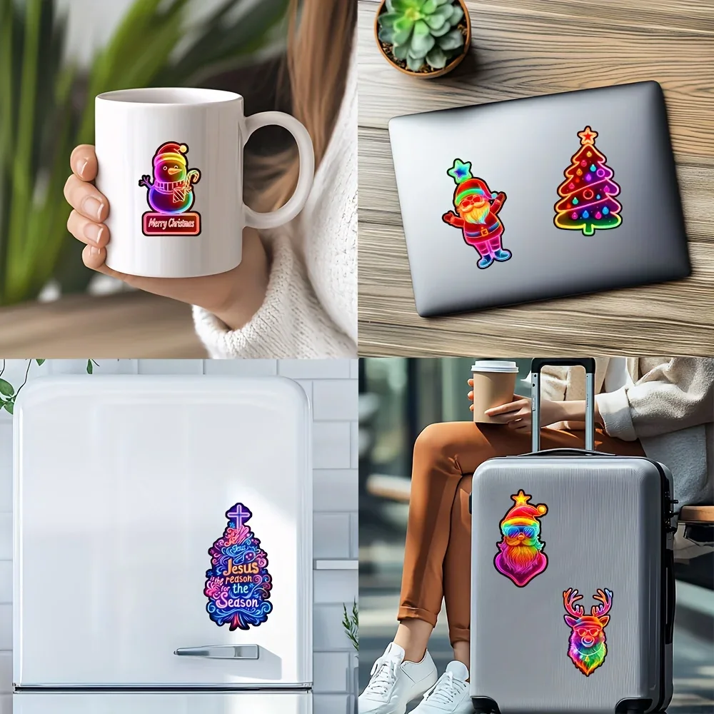 1세트 네온 크리스마스 자동차 오토바이 스티커, 자동차 액세서리용 다채로운 디자인 데칼, 휴일 애호가를 위한 멋진 스티커