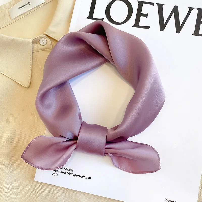 Solid Color 100% Nature Silk Square Scarfs for Women Neck Ties Foulard Neckerchief Hairband Hands Bag Ribbons Headband Gift 3