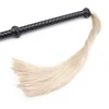44.5cm Black Leather Woven Long Handle Silver Thread Tassels Horse Whip Riding Crop Flogger Paddle Slapper Horse Training 3