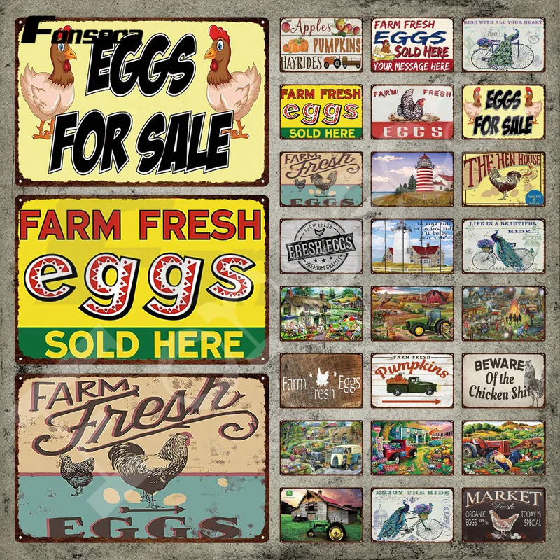 

Farm Fresh Eggs Metal Poster Farm Fresh Eggs Sold Here Metal Signs Coke Tin Signs Iron Painting Wall Sticker for Farm Decoration