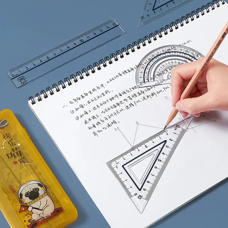 4pcs/Set Plastic Ruler Set Geometry Maths Drawing Carton Cat Stationery Rulers Mathematical Tool for School Student Supplies