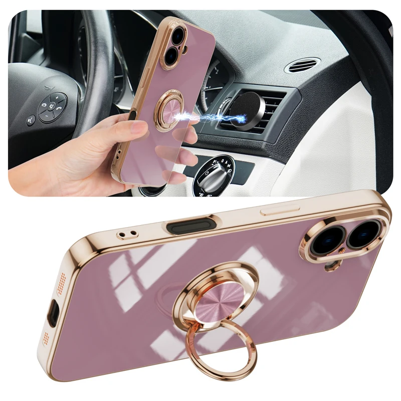 6D Einfarbige Ringhalterhülle für iPhone 16 15 14 13 12 11 Plus Pro Max Mini Weiche Hautgefühl Anti-Fall-Rückseite_voghion.com