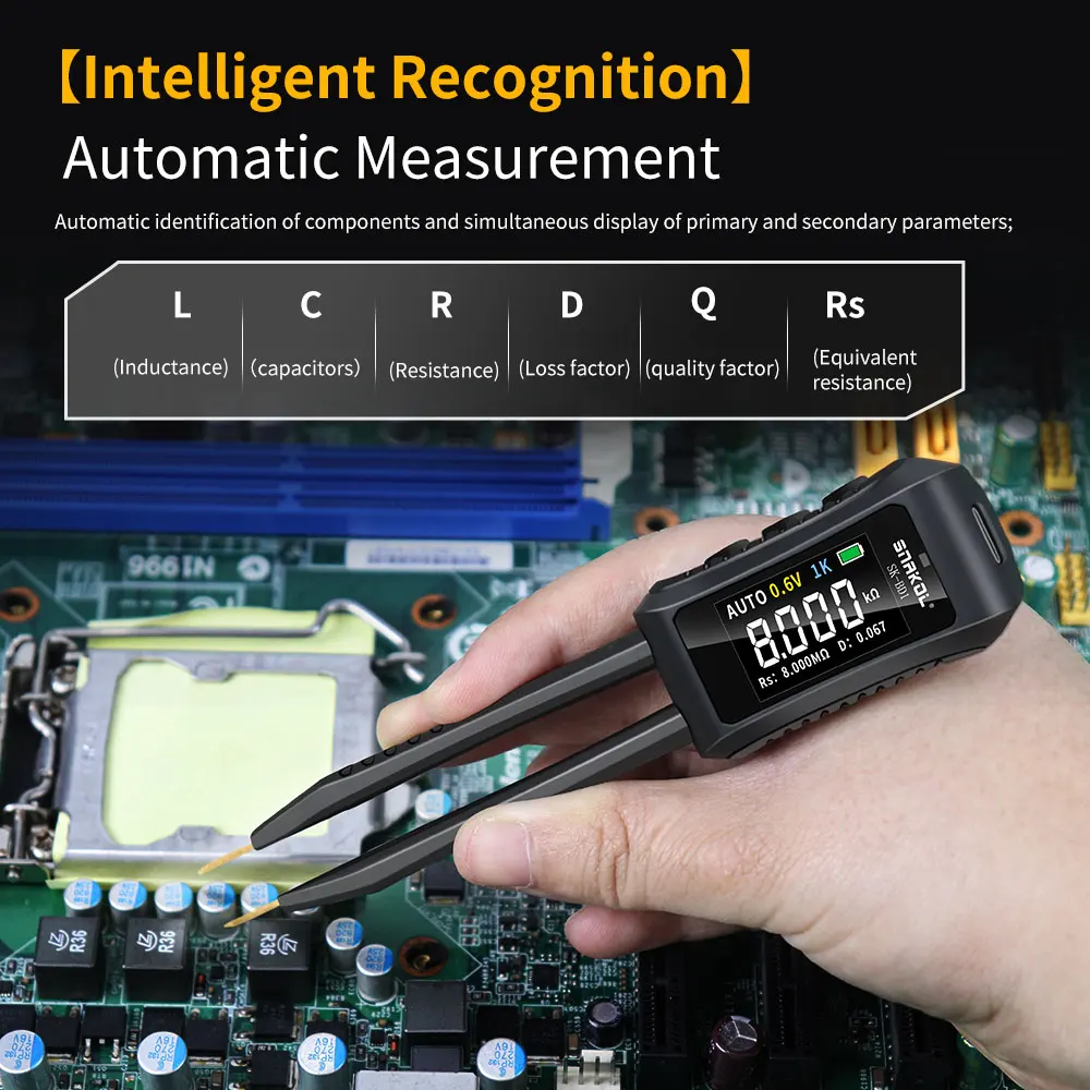 SK-BD1 Digital Smart Tweezer LCR SMD ESR Tester Resistance Capacitor Inductance Continuity Diode Electronic Component Test Tools 6