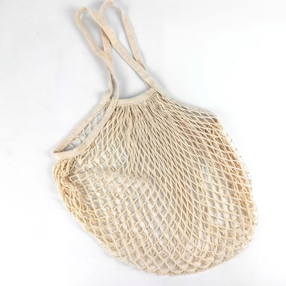 Portable Reusable Grocery Bags Fruit Vegetable Bag Washable Cotton Mesh  String Organic Handbag Short Handle Net Tote Organizer