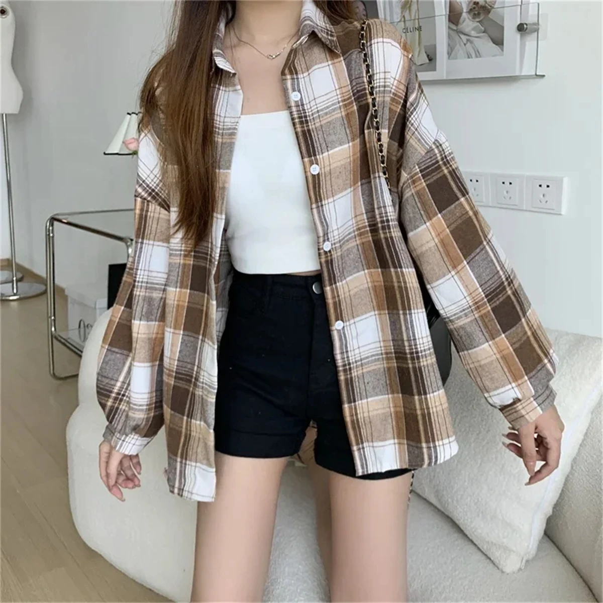 Korean Plaid Blouse Image 15
