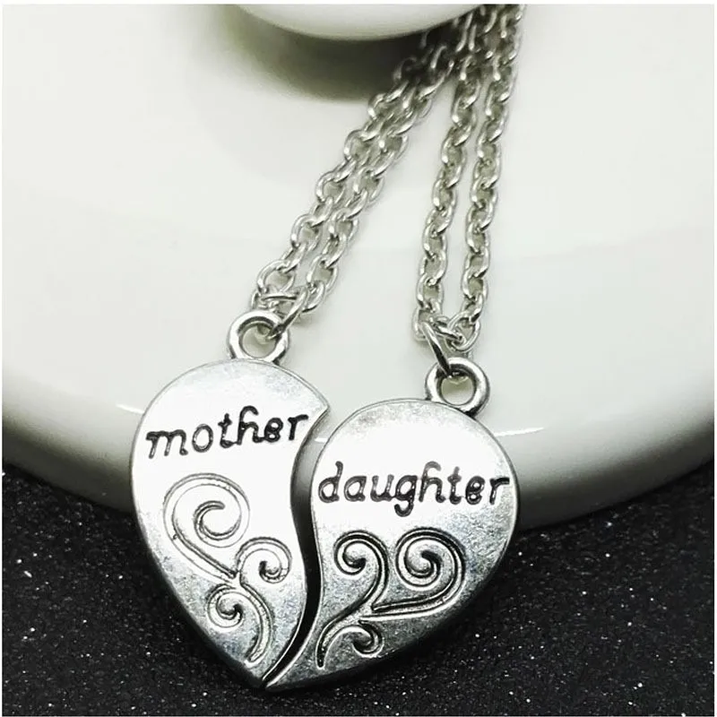 Silver Color Splicing Heart Necklace for Women Romantic Forever Love Mother Daughter Best Wishes Mother's Day Jewelry Gifts