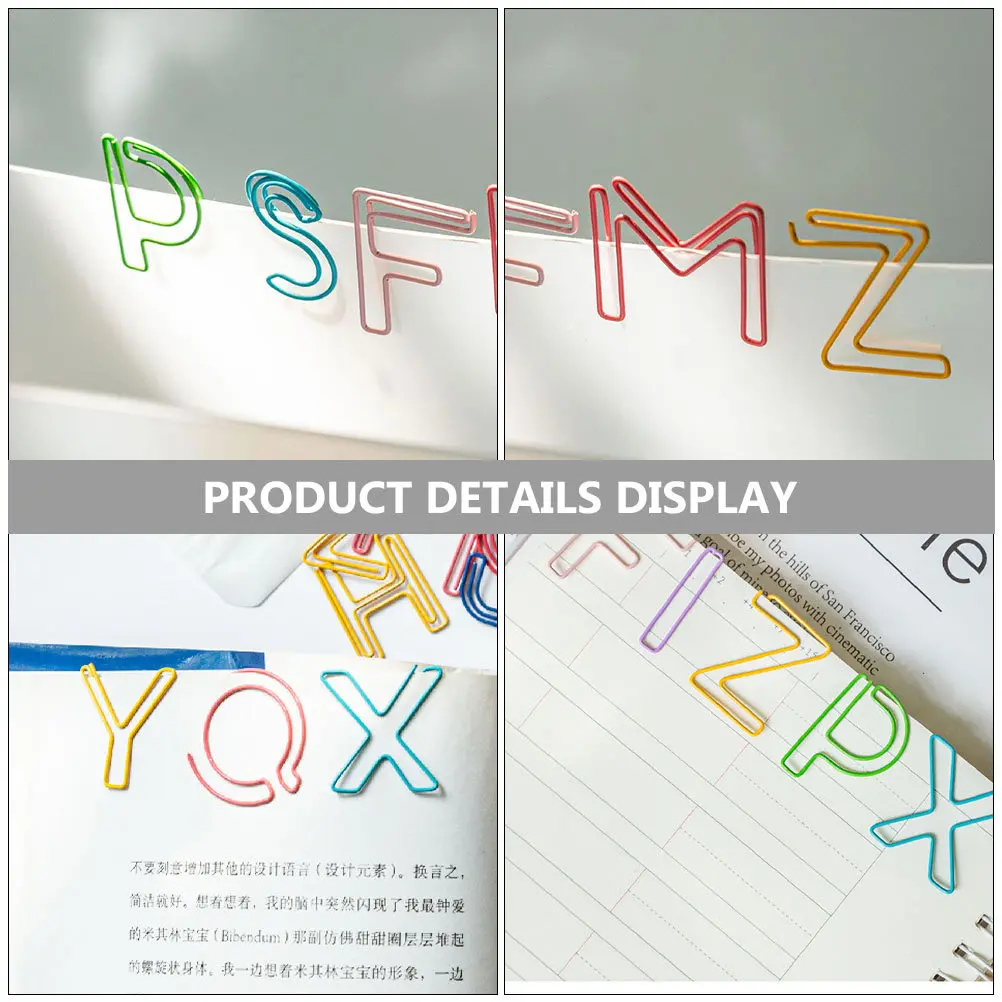 52Pcs 편지 모양의 종이 클립 철 책갈피 클램프 학생을위한 페이지 마킹 클립 사무실 학교 문구 다채로운