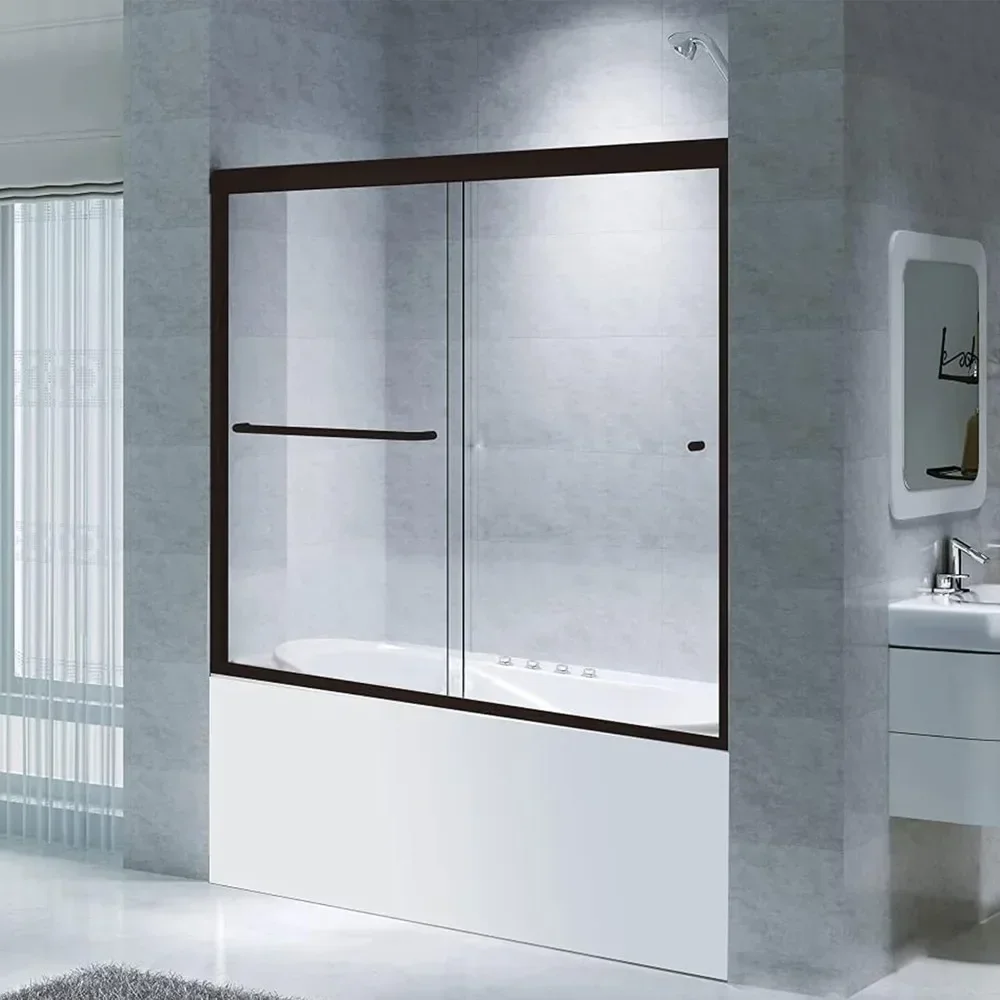 Shower Door, 56-60 "W, Semi-Frameless Sliding Doors, Tempered Safety Glass, Bathroom Glass Shower Door