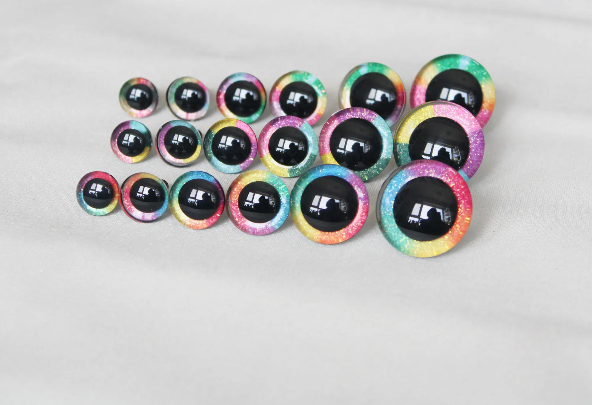 Plush Doll Accessories Doll Accessories Glass Doll Eyes Doll Eyes Doll Eyewear Accessories 10pairs 9mm to 35mm 3D RAINBOW glitter toy eyes withback washer for diy plush doll color option--R3