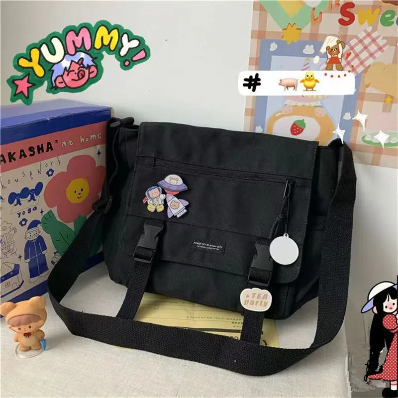 Harajuku Versatile Canvas Women Crossbody Bags Solid Color Flip Casual Handbag Shoulder Bags Teen Girls Messenger Bag Satchels crossbody bag women shoulder bag women messenger bag women tote bag