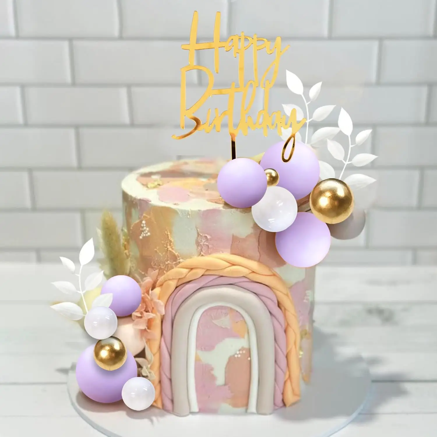 Khaki Ball Cake Topper Boho Gras Cake Topper Happy Birthday Kuchendekoration für Hochzeit Baby Shower Boho Themenparty Zubehör – Detail 37
