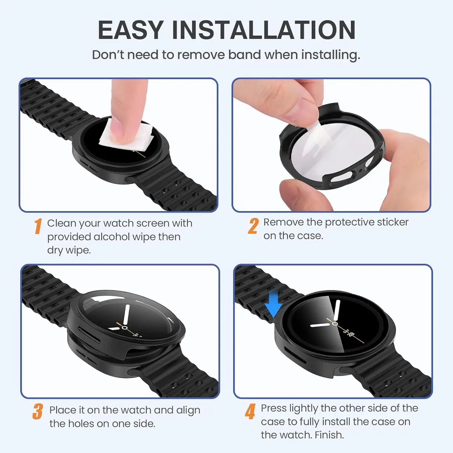 Case + Glass Full Coverage Bumper PC Hard Protective Case Cover Protector Shell for Samsung Galaxy Watch 8 40/44mm Accessories