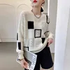 Autumn Winter Color Blocked Plaid New Loose Retro Pullovers Women's Clothing Round Neck White Simplicity Outfit Chic Sweaters 1