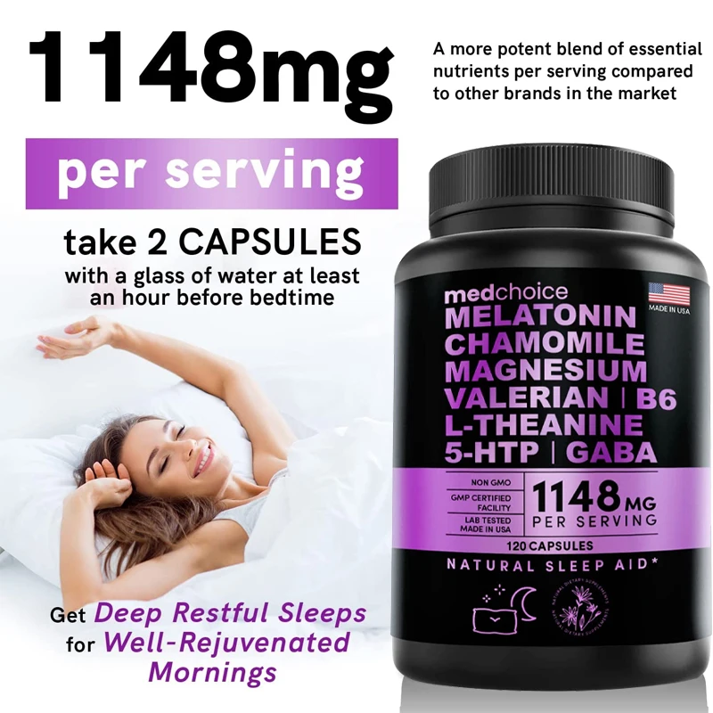 Melatonin Capsules 6 Mg, Natural Sleep Aid for Sleep, Sleep Supplement