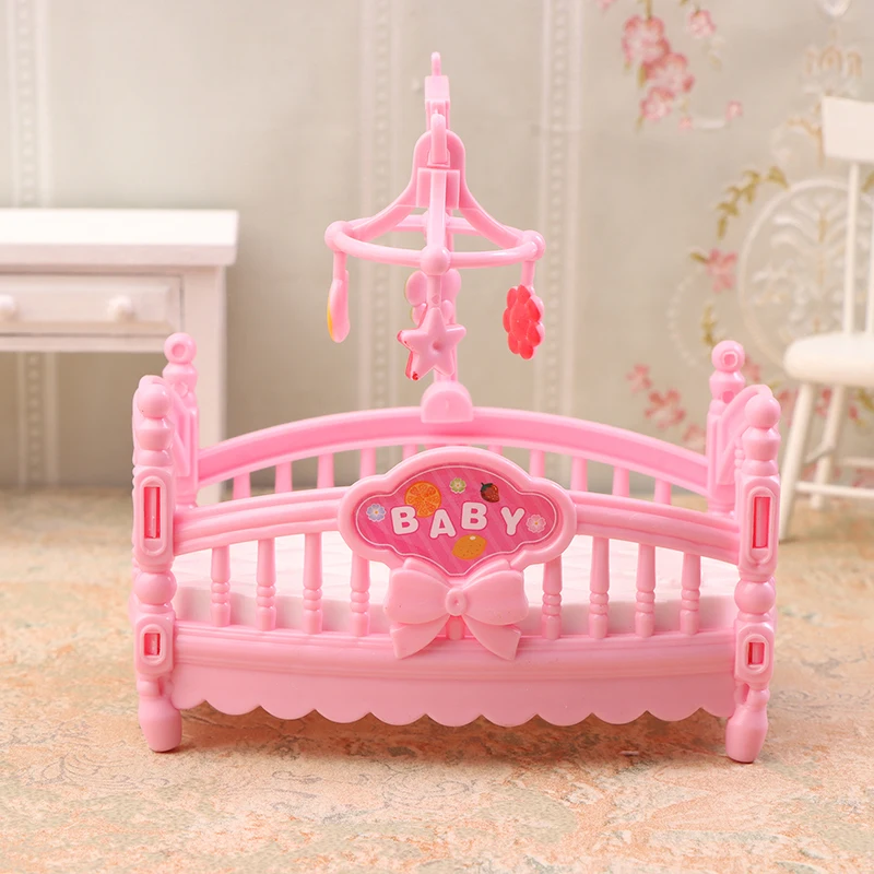 1/12 Scale Miniature Baby Crib Model for Dollhouse Bedroom Decor and Accessories