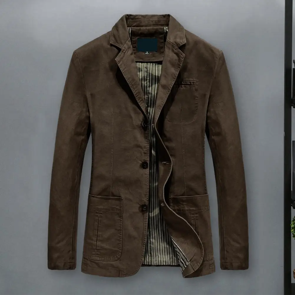 

Casual Jacket Versatile Men's Spring/fall Coat Lapel Style Multi-pockets Single-breasted Design Single-breasted Men Coat