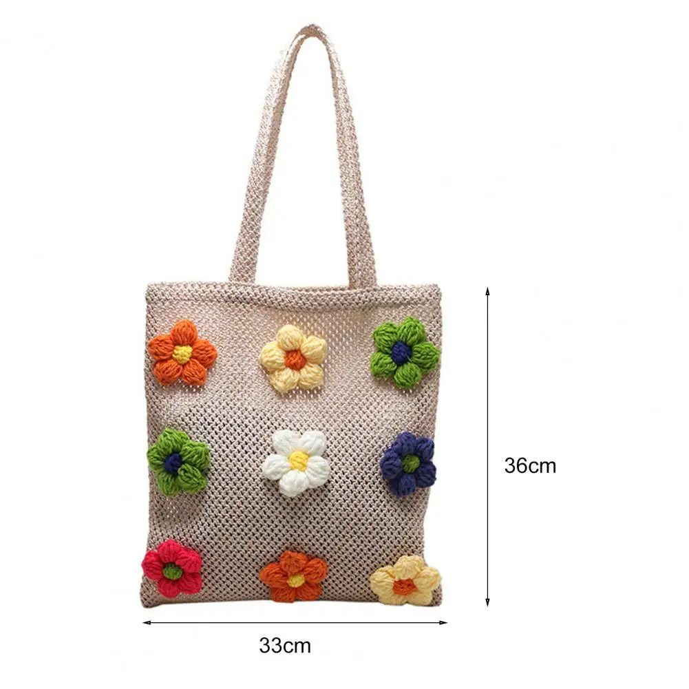 Bright Color Women Shoulder Bag Crochet Flower Large Capacity Women Handbag Hand Woven Colorful Hollow Out Tote Bag For Outdoor