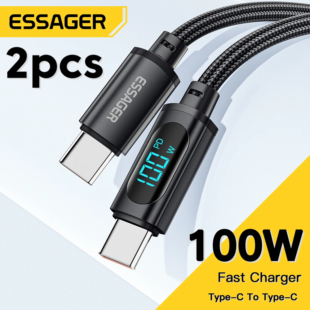 Essager 2Pcs 100W Cavo Usb Da Tipo C A Usb C Display 5A Cavo Dati Usb C A Ricarica Rapida Per Huawei Samsung S22 Poco F3 Laptop Ipad