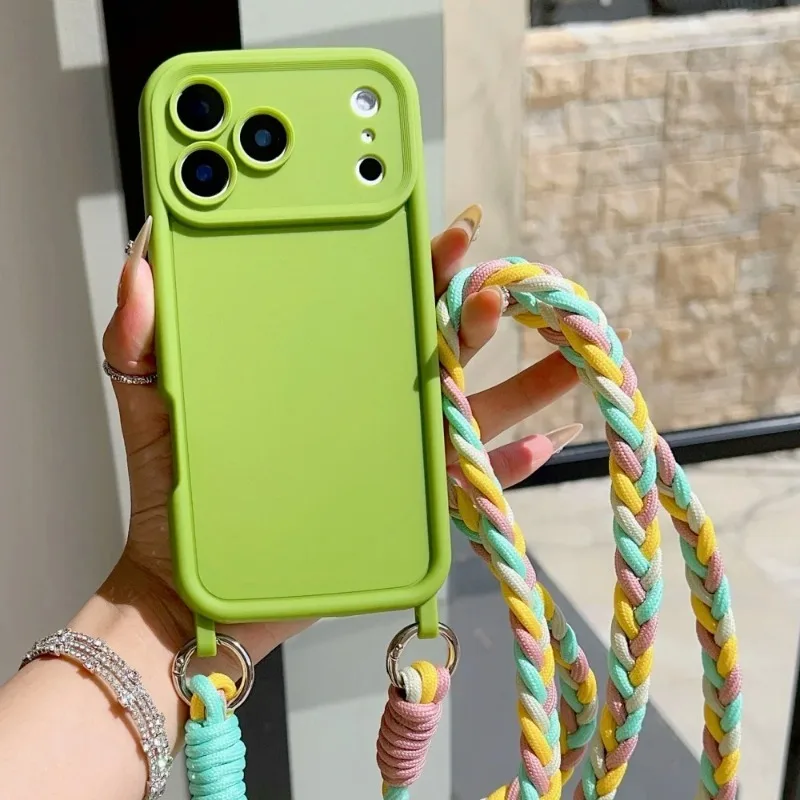 Crossbody Lanyard Braided Cord Liquid Silicone Phone Case with Necklace Strap