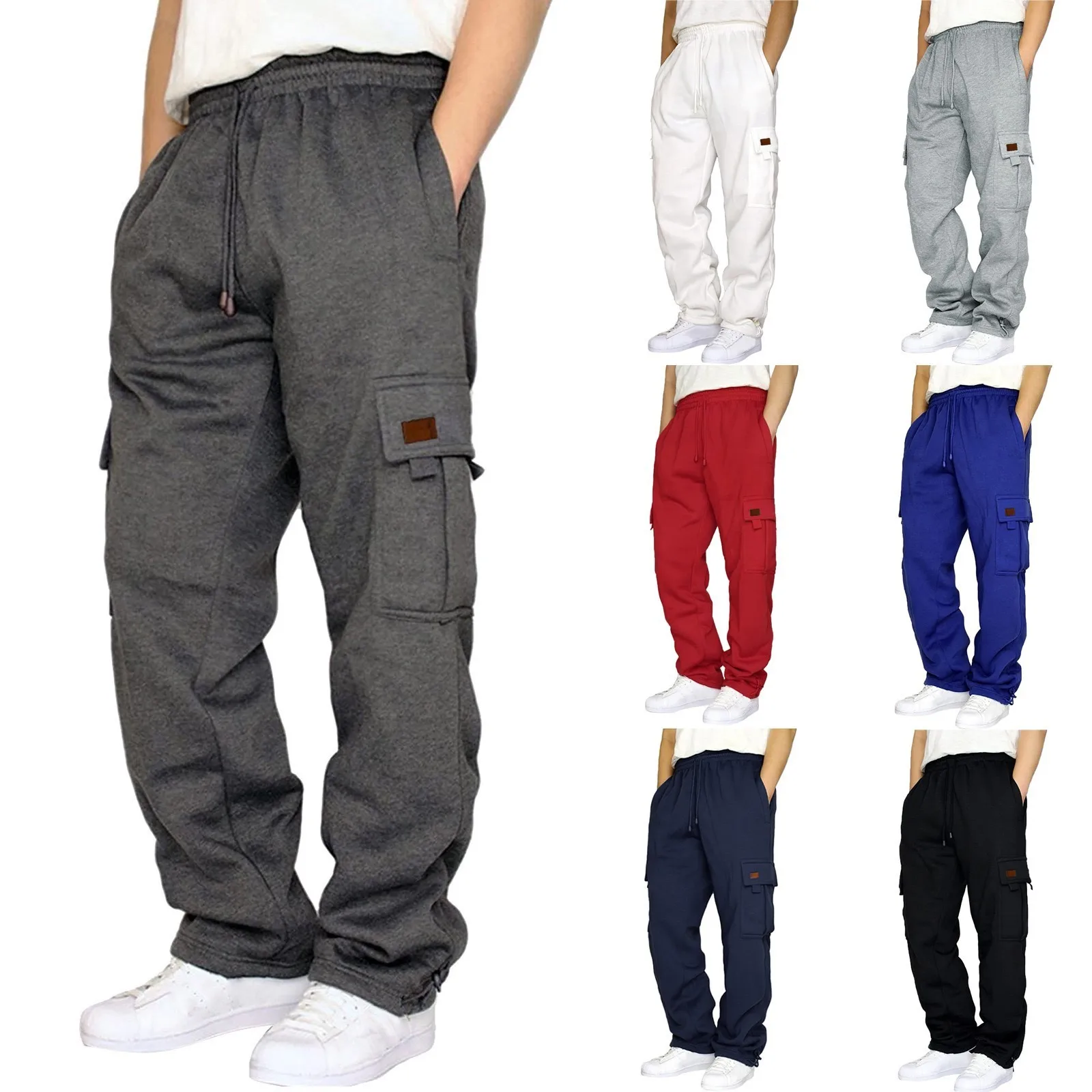 Description Picture 2 of item2024 Fashion Casual Hip Hop Pocket Male Trousers Men's Joggers Cargo Pants Solid Color Sweatpants High Quality Streetwear Pants