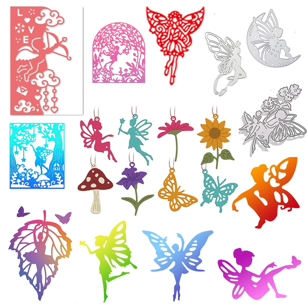 

Fairy Ornament Butterfly Flower Mushroom Sunflower Cutting Dies Embossing Stencil Template for Decor Paper Card DIY Scrapbooking